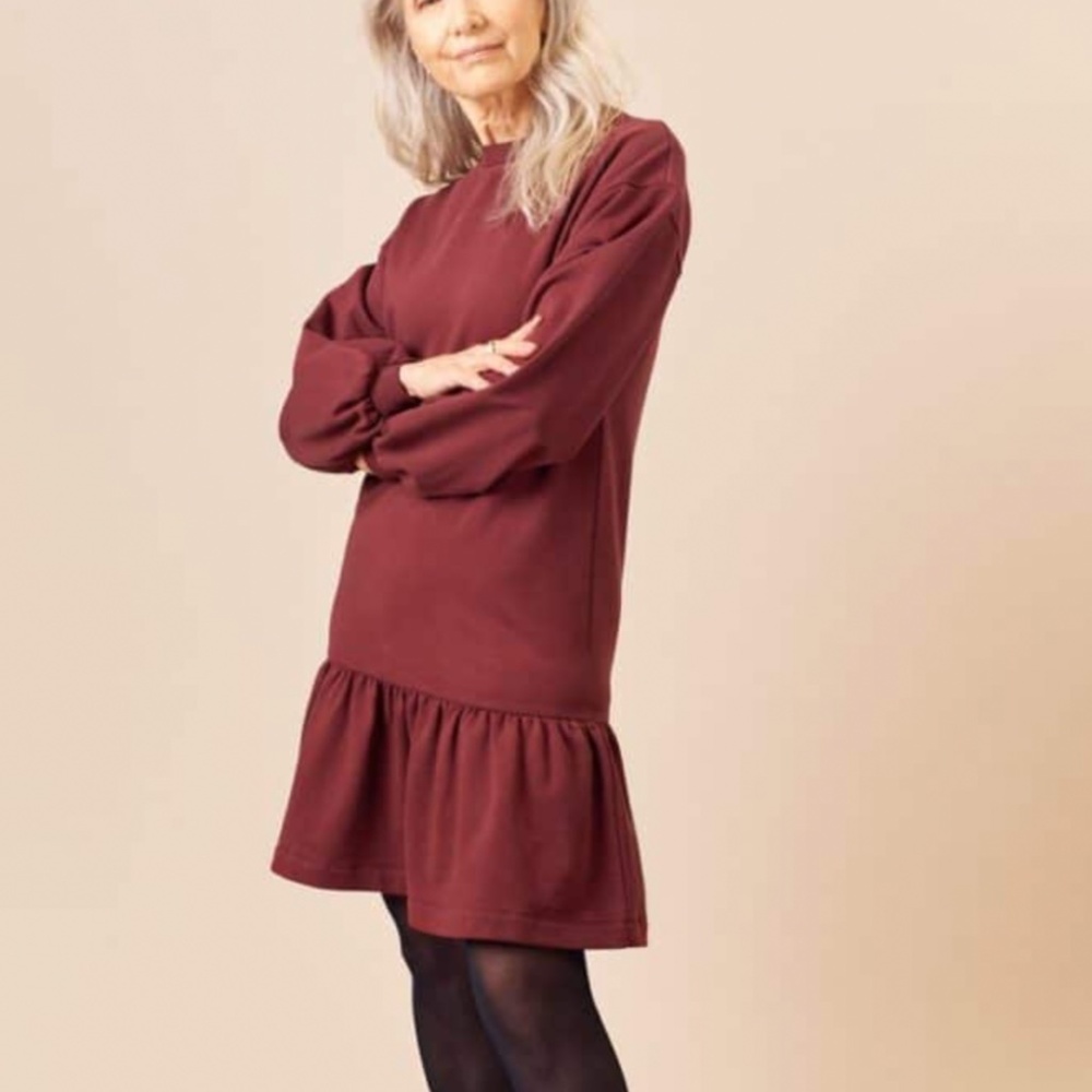 KOTN burgundy flounce sweater dress